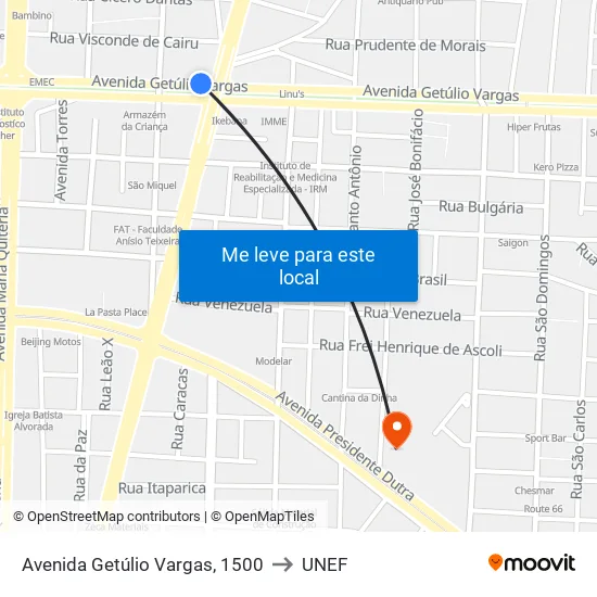 Avenida Getúlio Vargas, 1500 to UNEF map