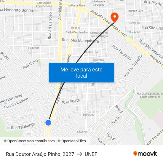Rua Doutor Araújo Pinho, 2027 to UNEF map
