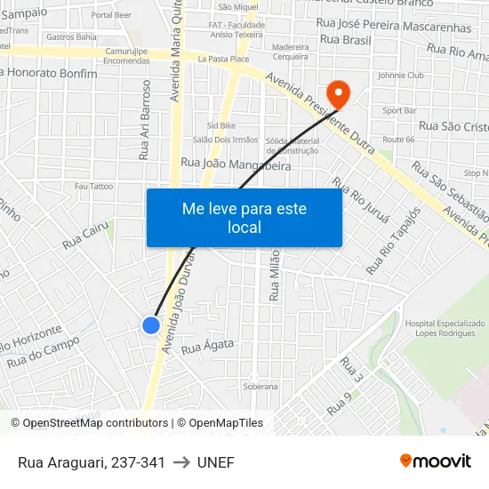 Rua Araguari, 237-341 to UNEF map