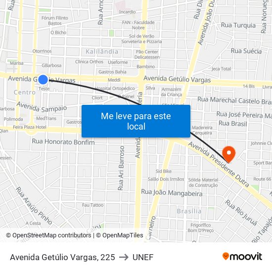 Avenida Getúlio Vargas, 225 to UNEF map