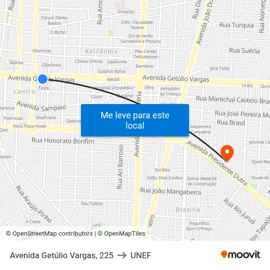 Avenida Getúlio Vargas, 225 to UNEF map