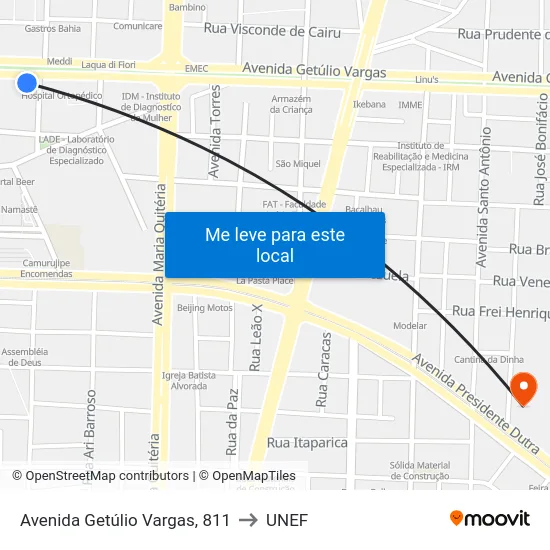 Avenida Getúlio Vargas, 811 to UNEF map