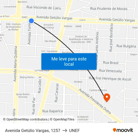 Avenida Getúlio Vargas, 1257 to UNEF map