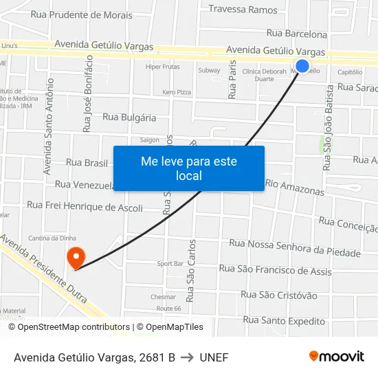 Avenida Getúlio Vargas, 2681 B to UNEF map