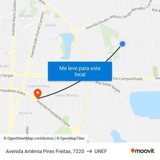 Avenida Artêmia Pires Freitas, 7220 to UNEF map