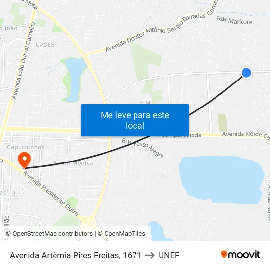 Avenida Artêmia Pires Freitas, 1671 to UNEF map