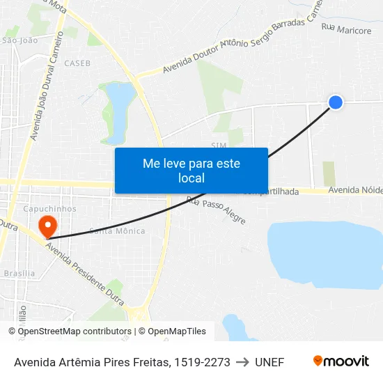 Avenida Artêmia Pires Freitas, 1519-2273 to UNEF map
