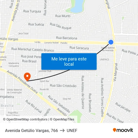 Avenida Getúlio Vargas, 766 to UNEF map