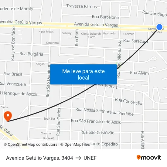 Avenida Getúlio Vargas, 3404 to UNEF map