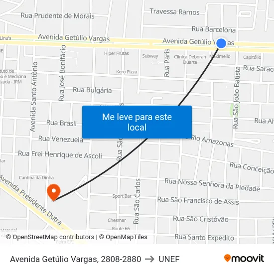 Avenida Getúlio Vargas, 2808-2880 to UNEF map