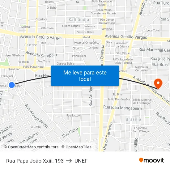 Rua Papa João Xxiii, 193 to UNEF map