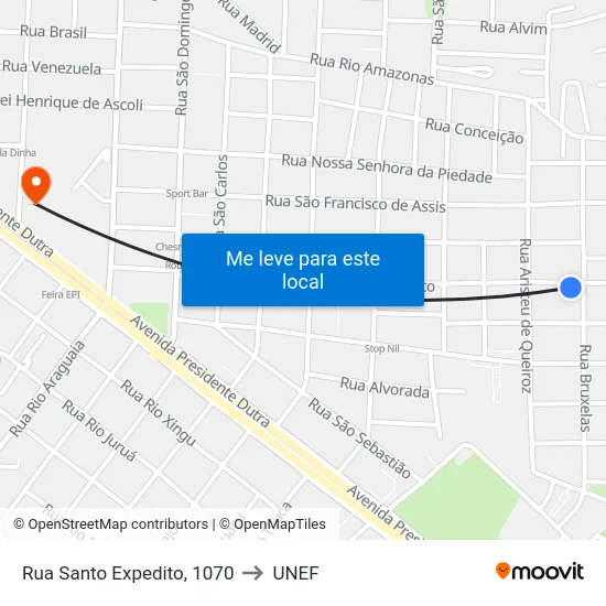 Rua Santo Expedito, 1070 to UNEF map