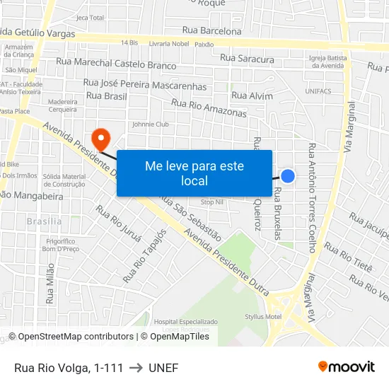 Rua Rio Volga, 1-111 to UNEF map