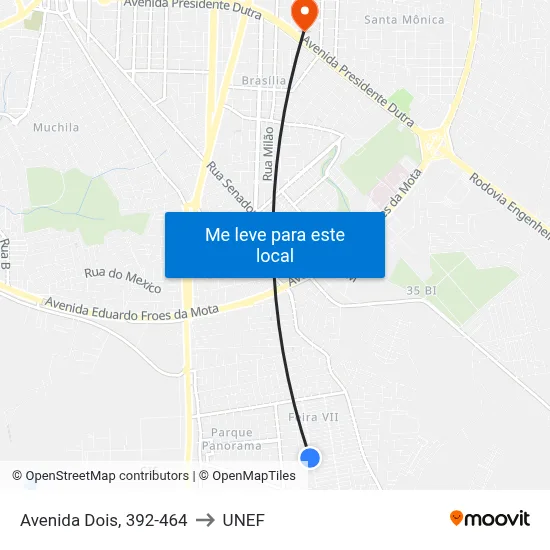 Avenida Dois, 392-464 to UNEF map