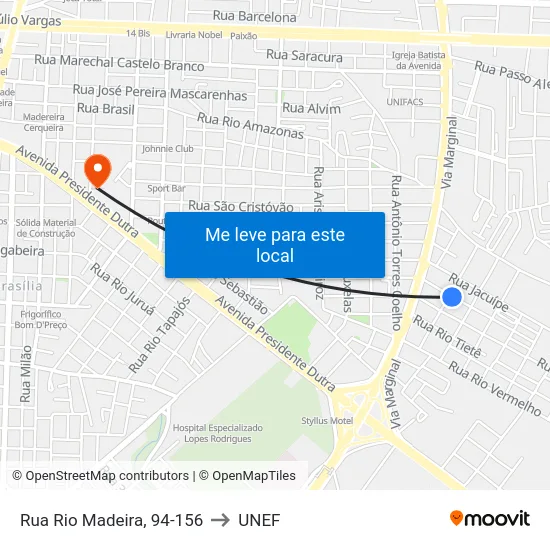 Rua Rio Madeira, 94-156 to UNEF map