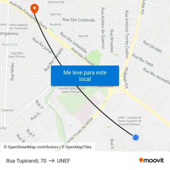 Rua Tupirandi, 70 to UNEF map