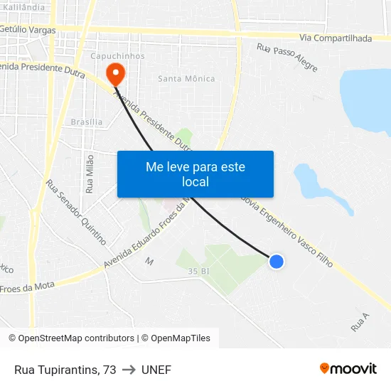 Rua Tupirantins, 73 to UNEF map