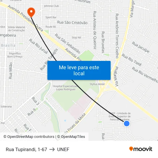 Rua Tupirandi, 1-67 to UNEF map