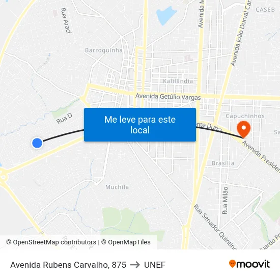 Avenida Rubens Carvalho, 875 to UNEF map