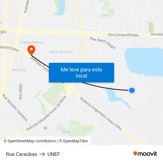 Rua Caraúbas to UNEF map