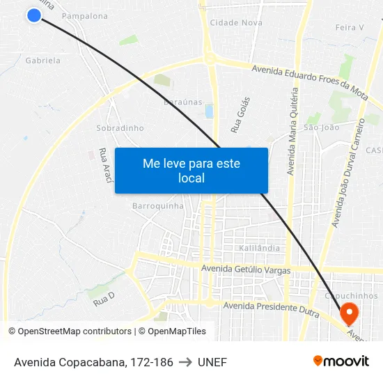Avenida Copacabana, 172-186 to UNEF map
