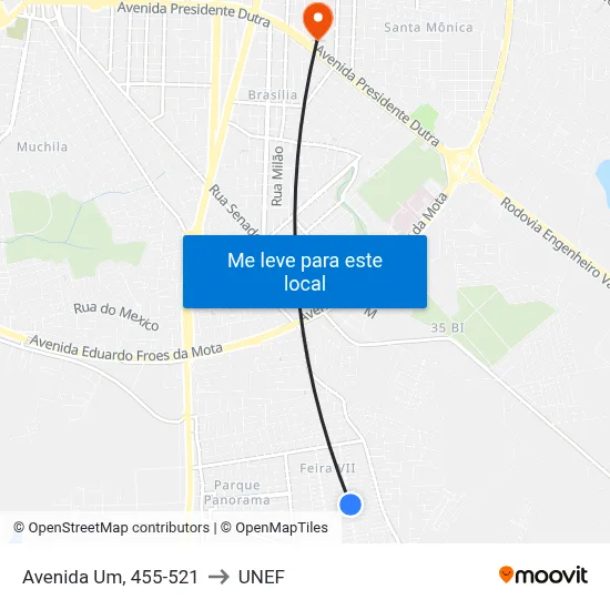 Avenida Um, 455-521 to UNEF map