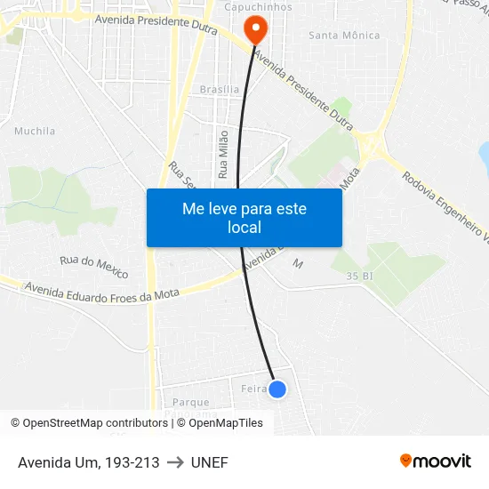 Avenida Um, 193-213 to UNEF map