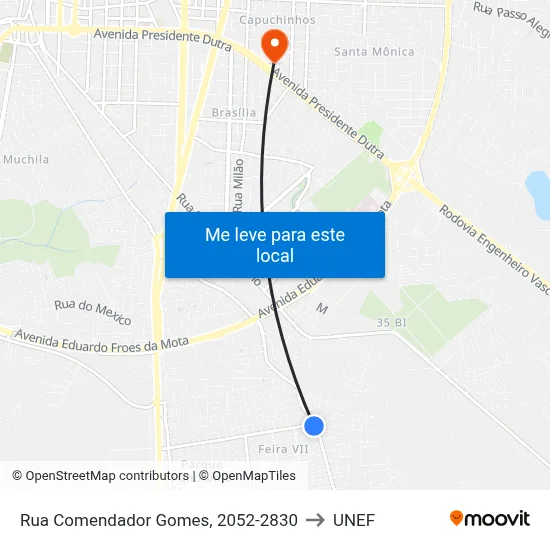 Rua Comendador Gomes, 2052-2830 to UNEF map