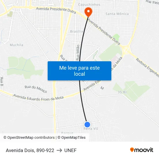 Avenida Dois, 890-922 to UNEF map
