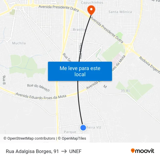 Rua Adalgisa Borges, 91 to UNEF map