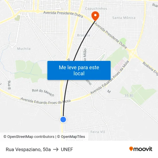 Rua Vespaziano, 50a to UNEF map