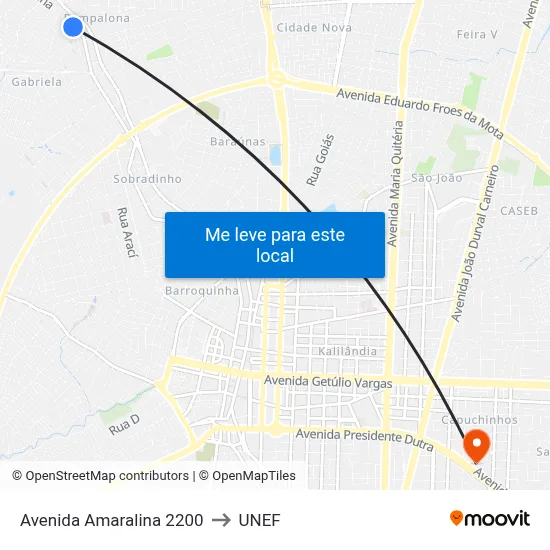 Avenida Amaralina 2200 to UNEF map