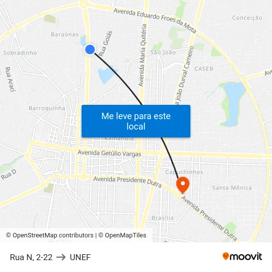 Rua N, 2-22 to UNEF map