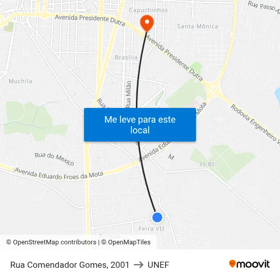 Rua Comendador Gomes, 2001 to UNEF map