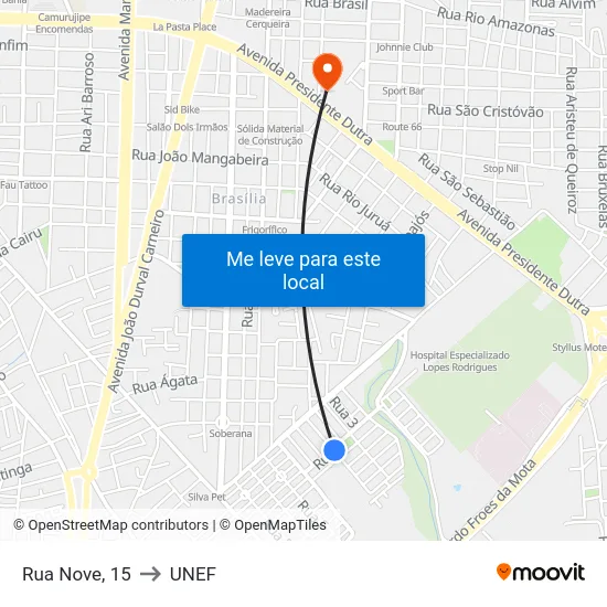 Rua Nove, 15 to UNEF map