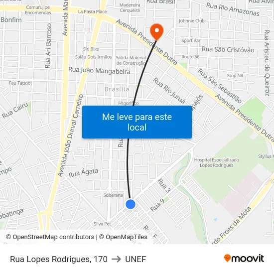 Rua Lopes Rodrigues, 170 to UNEF map