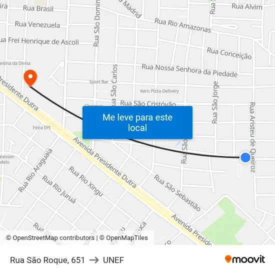 Rua São Roque, 651 to UNEF map
