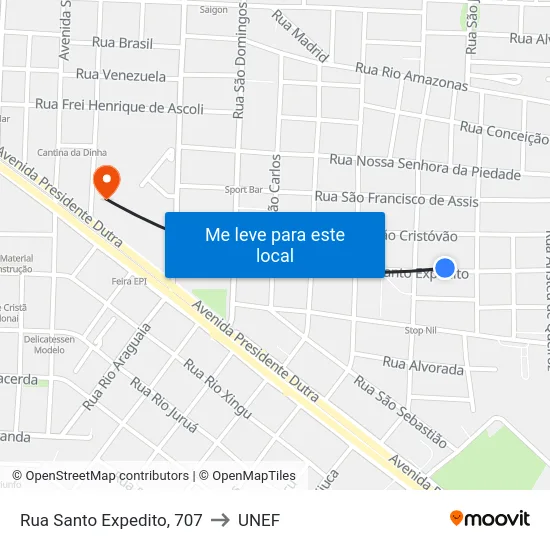 Rua Santo Expedito, 707 to UNEF map