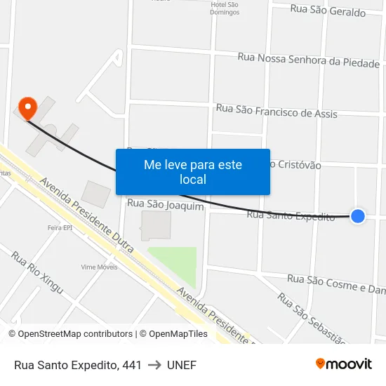 Rua Santo Expedito, 441 to UNEF map