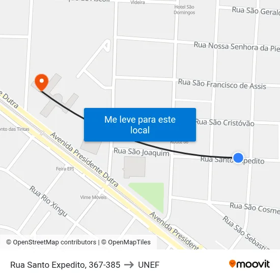 Rua Santo Expedito, 367-385 to UNEF map