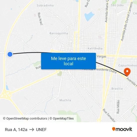 Rua A, 142a to UNEF map