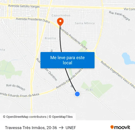 Travessa Três Irmãos, 20-36 to UNEF map