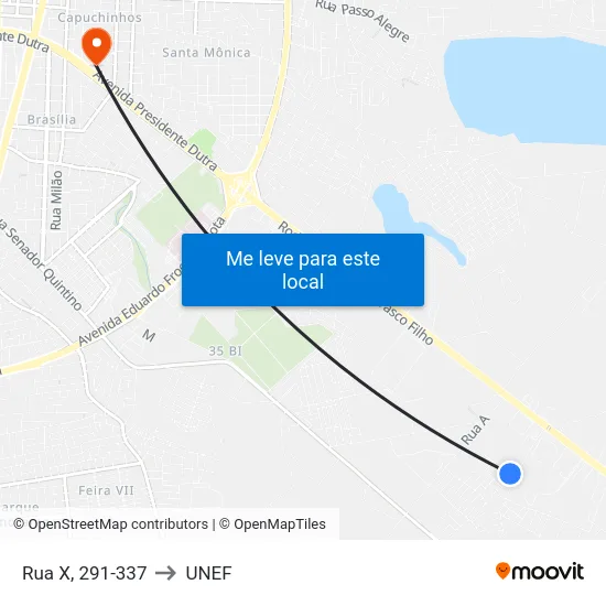Rua X, 291-337 to UNEF map