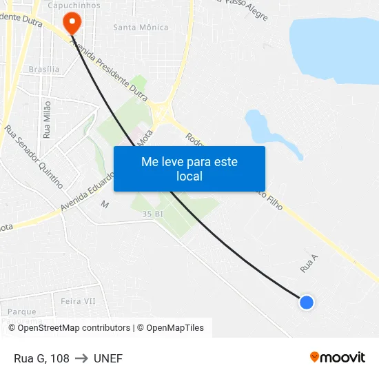 Rua G, 108 to UNEF map