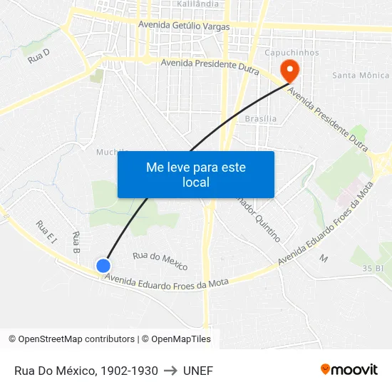 Rua Do México, 1902-1930 to UNEF map