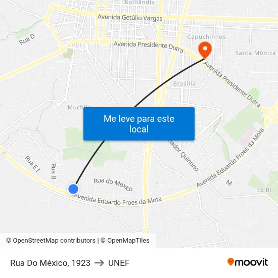 Rua Do México, 1923 to UNEF map