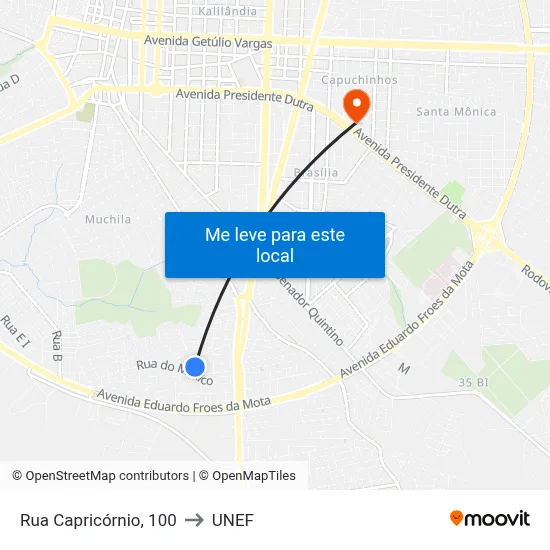 Rua Capricórnio, 100 to UNEF map
