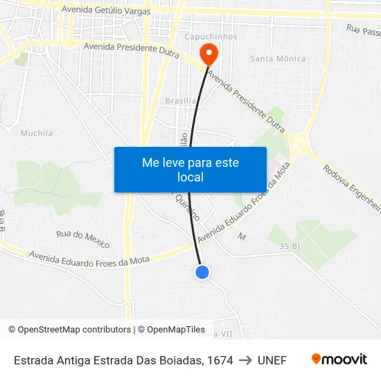 Estrada Antiga Estrada Das Boiadas, 1674 to UNEF map