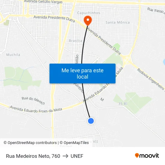 Rua Medeiros Neto, 760 to UNEF map