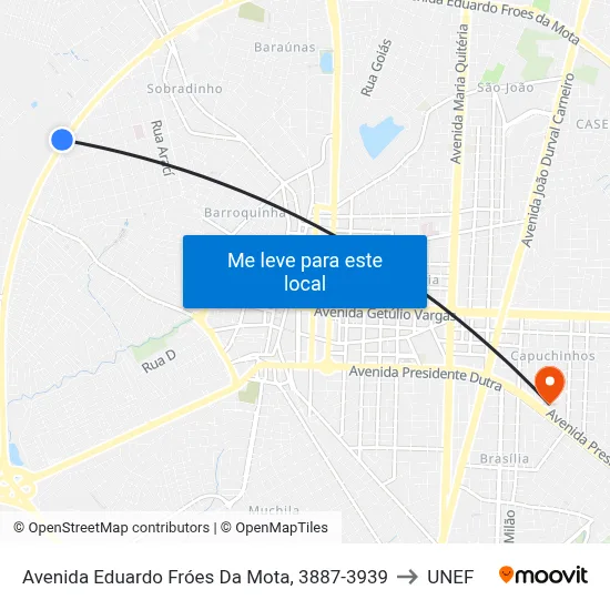 Avenida Eduardo Fróes Da Mota, 3887-3939 to UNEF map